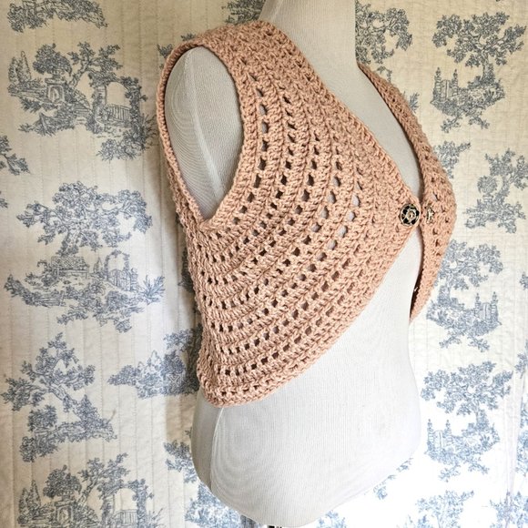 Size L NEW Hand Crocheted Retro Curved Vest - Picture 2 of 10